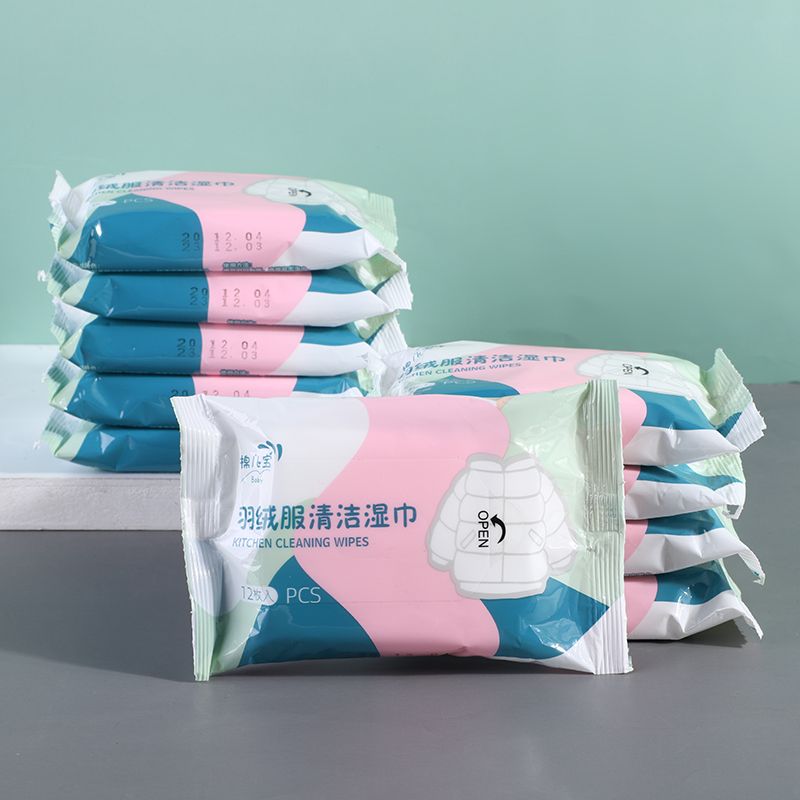 Down jacket cleaning wipes 12 Pump household cleaning clothes no-wash emergency decontamination and oil stain removal washing wipes Down jacket wipes full figure
