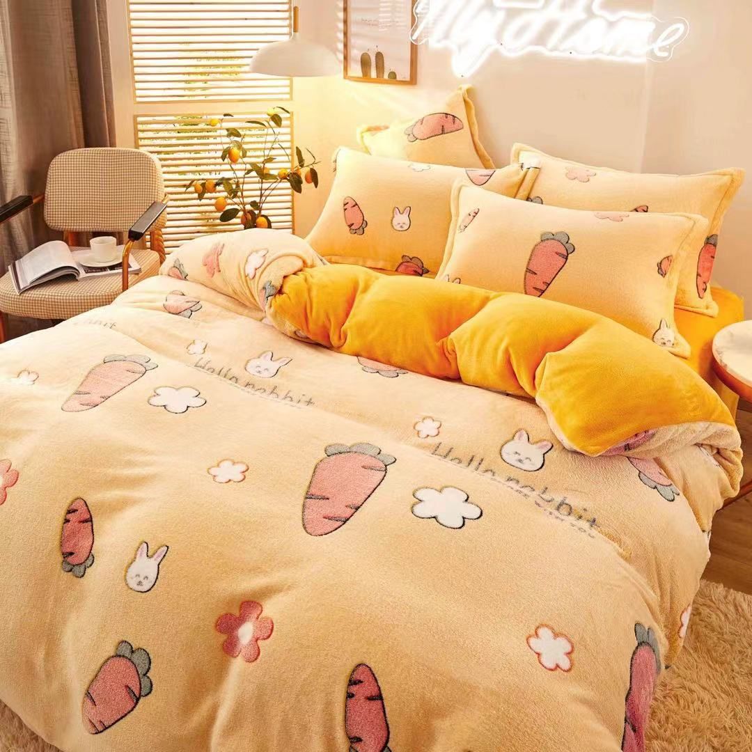 12.22 Live streaming Special snowflake velvet Coral Velvet thickened warm double-sided four-piece carrot set