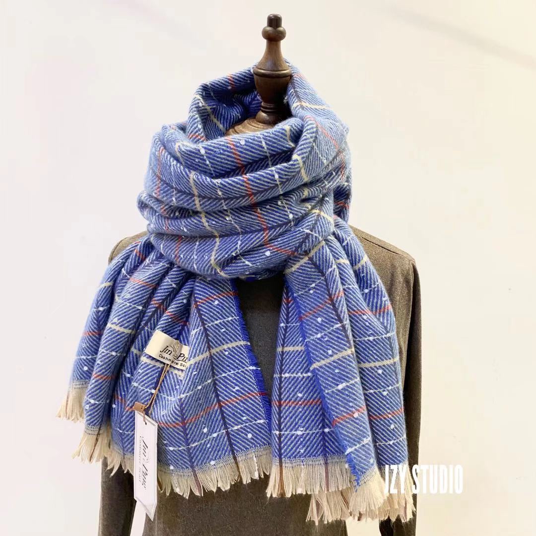 2020 Autumn And Winter New Plaid Korean Version Little Imitation Cashmere Scarf Windmill Fashion Thickened Everything Warm Plaid Blue