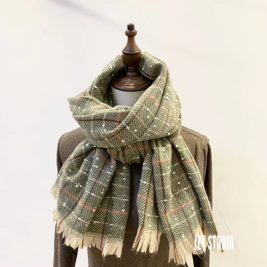 2020 Autumn And Winter New Plaid Korean Version Little Imitation Cashmere Scarf Windmill Fashion Thickened Everything Warm Plaid Green
