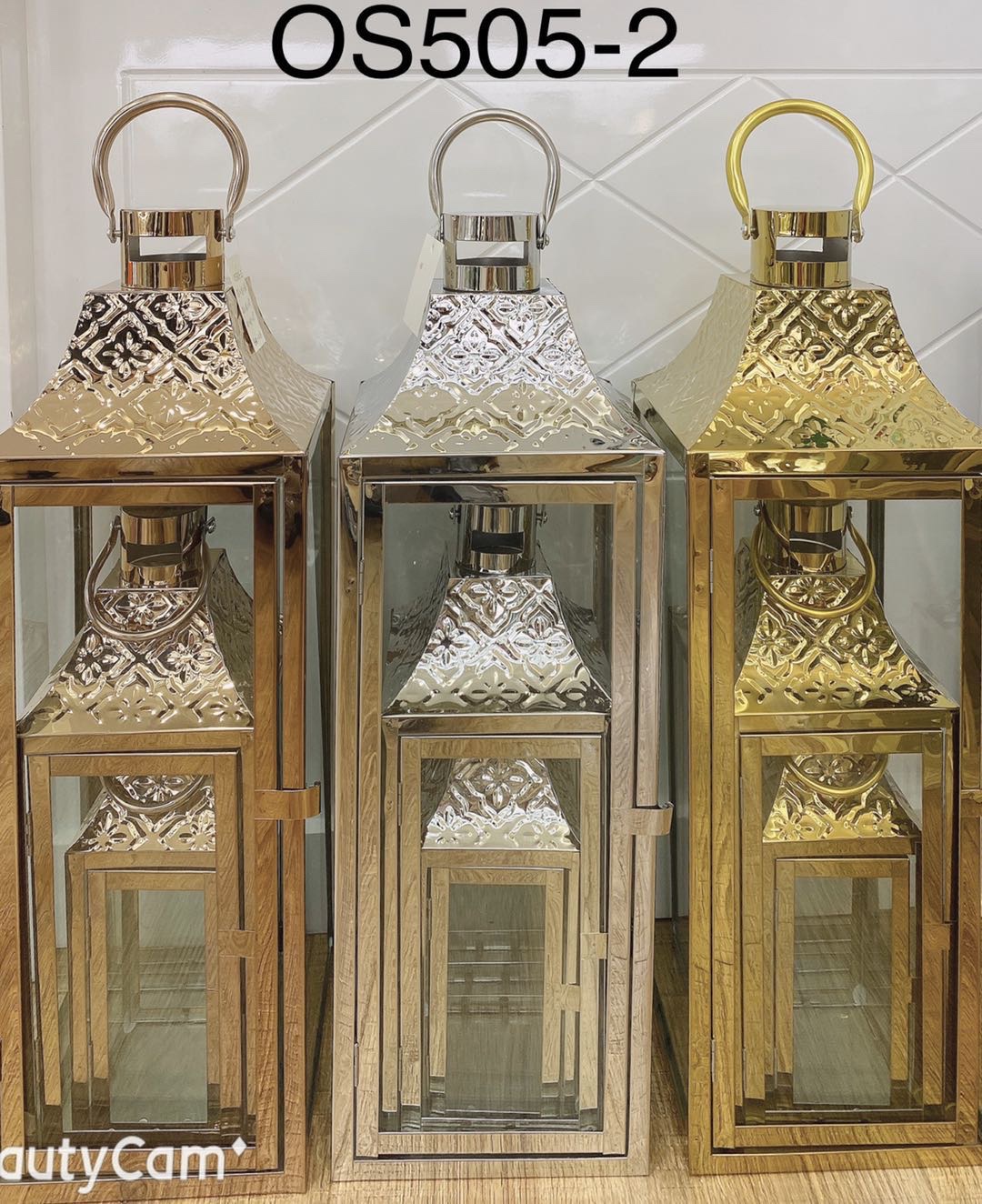 欧式落地不锈钢防风风灯金色复古蜡烛台 婚庆道具户外简约摆件