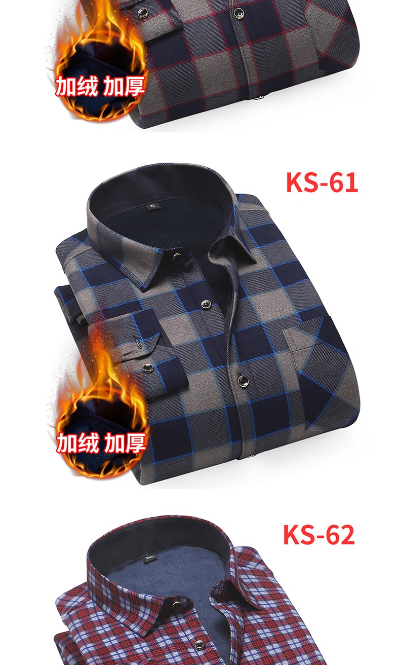 Wholesale long-sleeved new men's warm shirts for autumn and winter, Korean-style fitted, fleece and thickened checked shirts for middle-aged and elderly people detail image 15