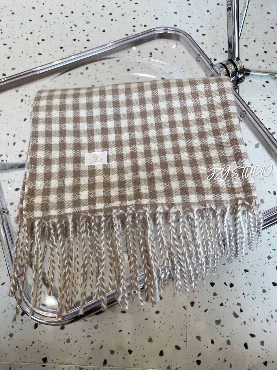 2020 South Korea Dongdaemun With The Same Ins Wind Small Check Long Virtual Scarf Khaki