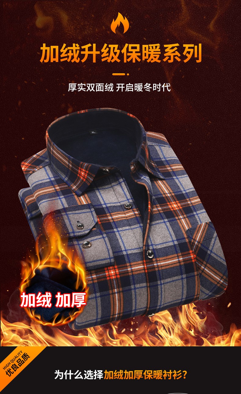 Wholesale long-sleeved new men's warm shirts for autumn and winter, Korean-style fitted, fleece and thickened checked shirts for middle-aged and elderly people detail image 1