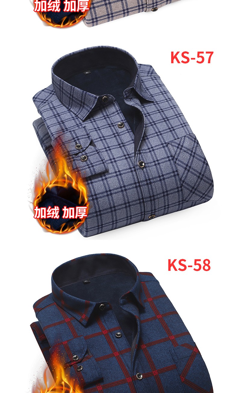 Wholesale long-sleeved new men's warm shirts for autumn and winter, Korean-style fitted, fleece and thickened checked shirts for middle-aged and elderly people detail image 13