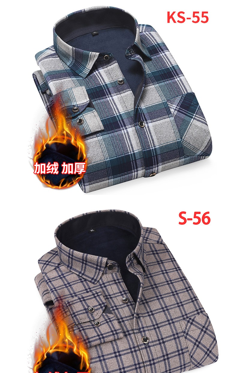 Wholesale long-sleeved new men's warm shirts for autumn and winter, Korean-style fitted, fleece and thickened checked shirts for middle-aged and elderly people detail image 12