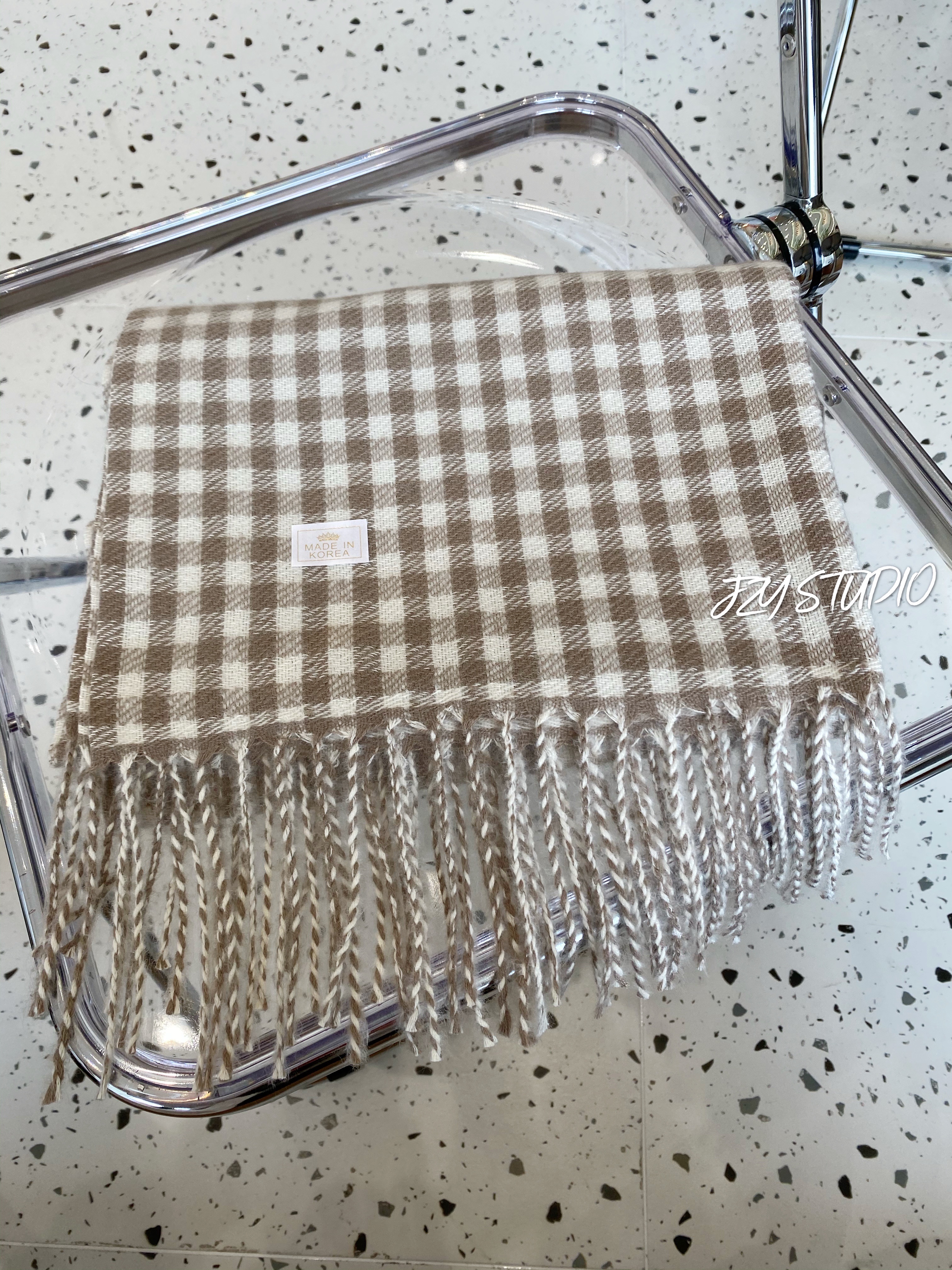 2020 South Korea Dongdaemun With The Same Ins Wind Small Check Long Virtual Scarf Khaki full figure