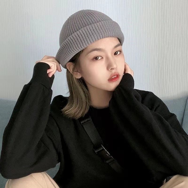 Autumn And Winter Hot New Warm Melon Skin Hat Vintage Knit Hat Wool Bowler Hat Short Hip Hop Pullover Hat undefined