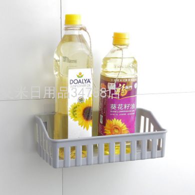 YY-免打孔浴室置物架卫生间用品厕所塑料壁挂架子收纳篮子洗漱架白底实物图
