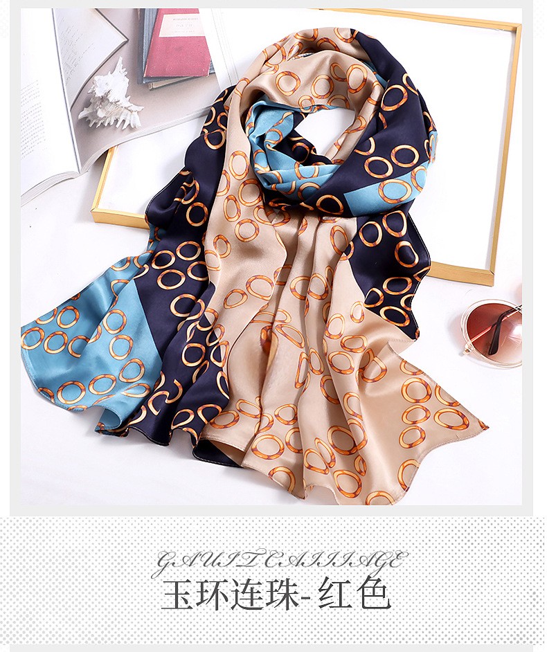 Yao Chen With The Same Summer All-Match Long Scarf Female Imitation Silk Soft Breathable Printed Silk Scarf details Picture