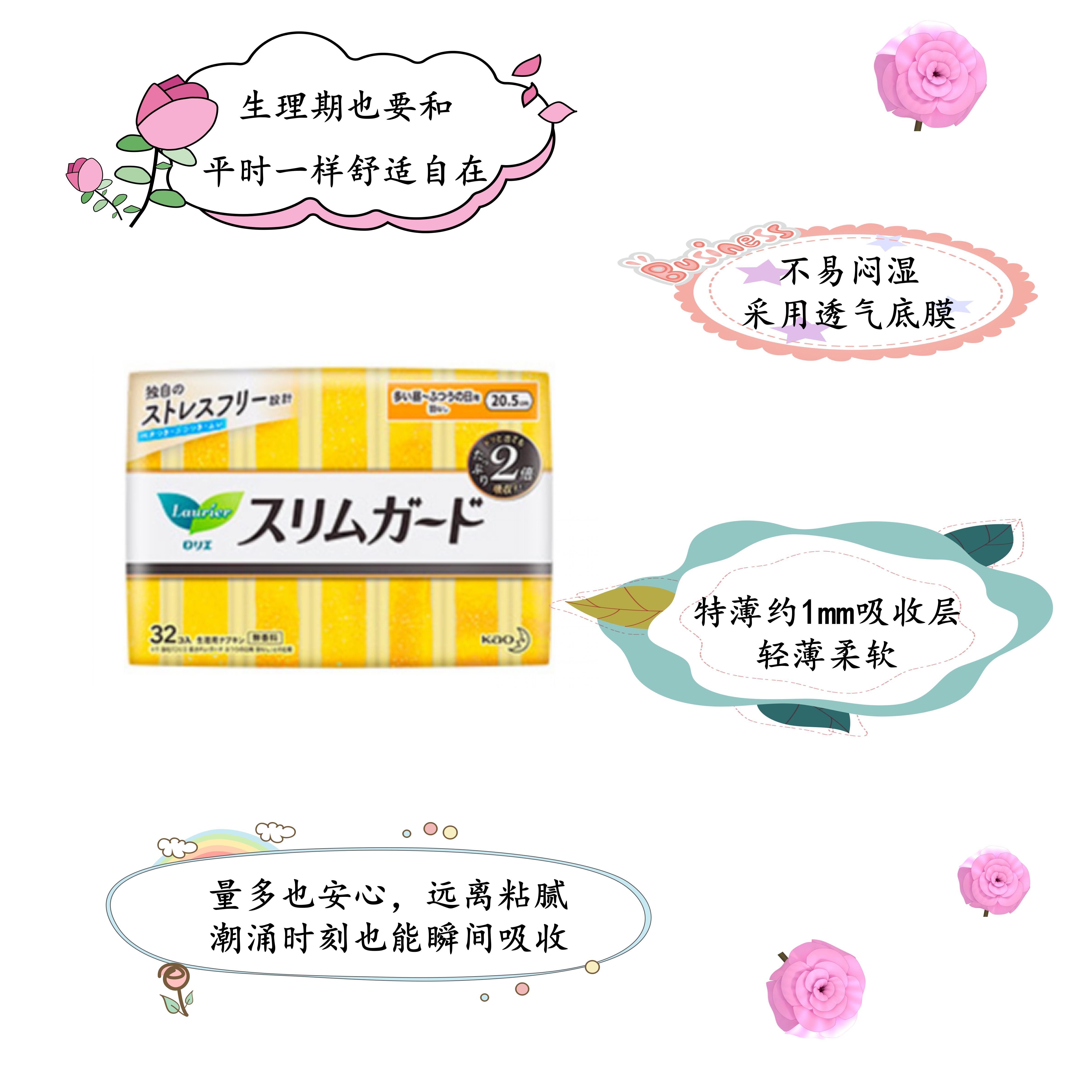 日本原装进口超薄卫生巾花王乐而雅s系列瞬吸零触感日用20.5cm32片详情图2