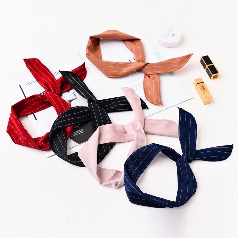 College style simple striped rabbit ears wide edge cross hair band versatile hair accessories thumbnail