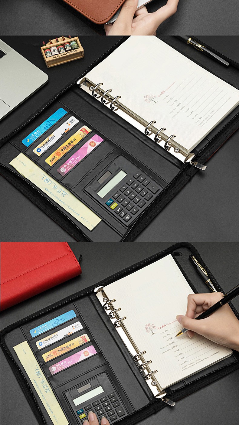 A5商务拉链笔记本子活页夹多功能创意复古皮质活页本A4记账记录本详情图8