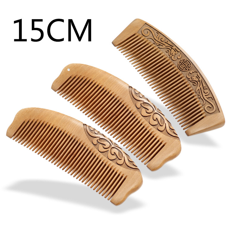 Wholesale and retail of natural wood and peach wood combs, essential home gift items 15-2, carved 15-3 details Picture