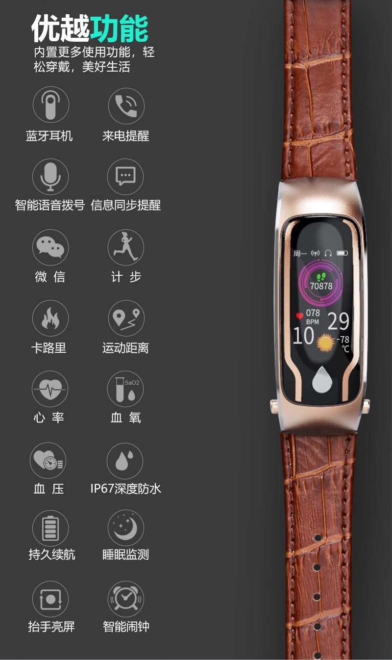 ZN120通话手环心率血压可冲洗IP68防水通话耳机手环信息提示运动手环详情图1