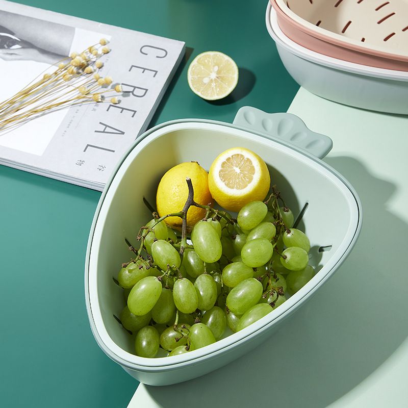 Simple two-color draining basket, kitchen fruit and vegetable draining basin, vegetable washing basket, household plastic radish double-layer draining basin details Picture