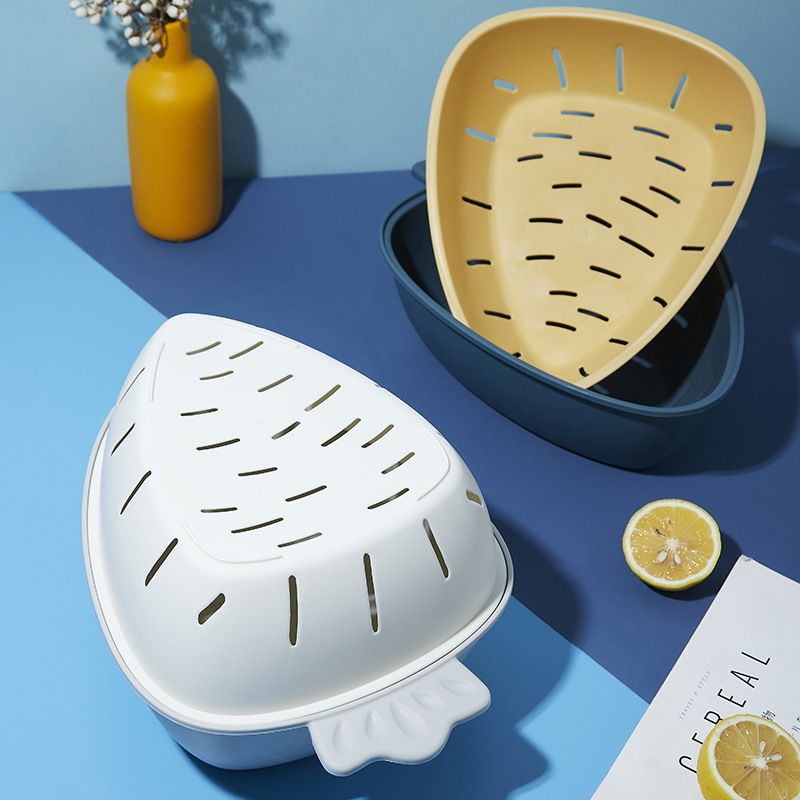 Simple two-color draining basket, kitchen fruit and vegetable draining basin, vegetable washing basket, household plastic radish double-layer draining basin Specification drawing