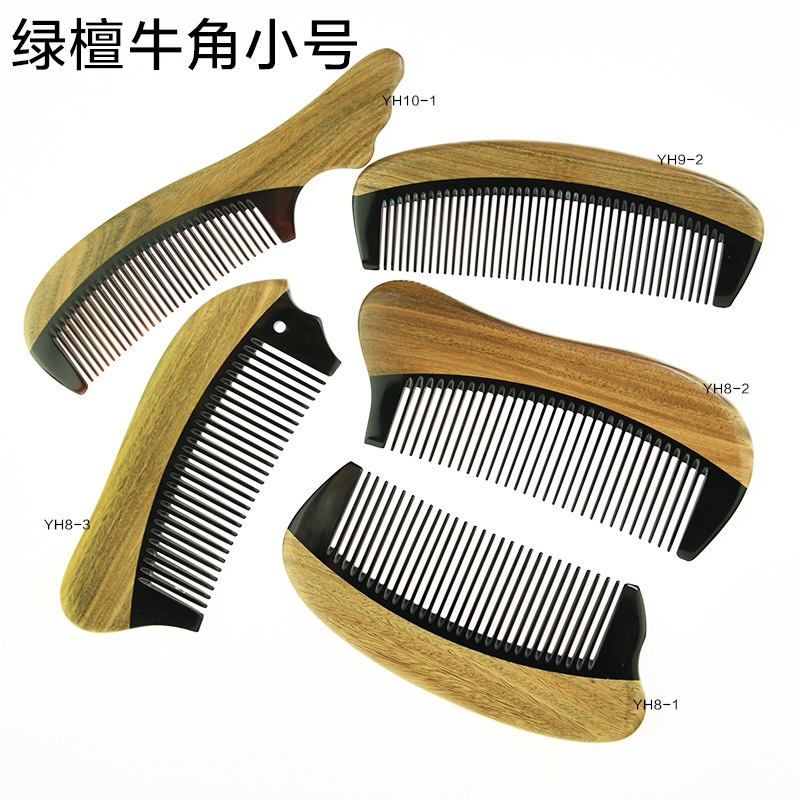 厂家直销批发零售天然原木绿檀木梳子拼牛角梳子
绿角10-1、11-1、8-3、8-2