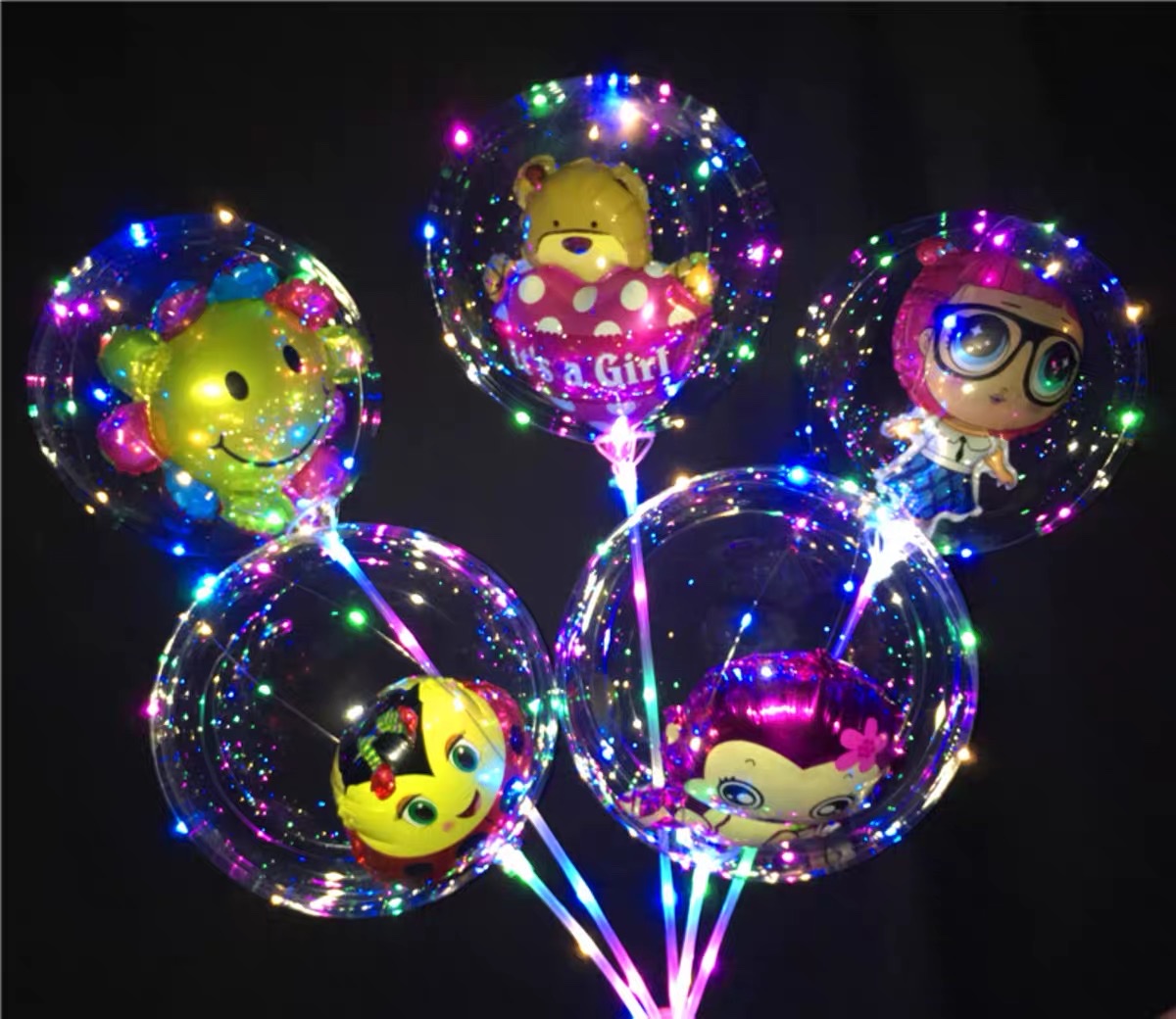 网红波波球透明带灯儿童卡通球中球发光气球闪光广场地推热卖详情图4