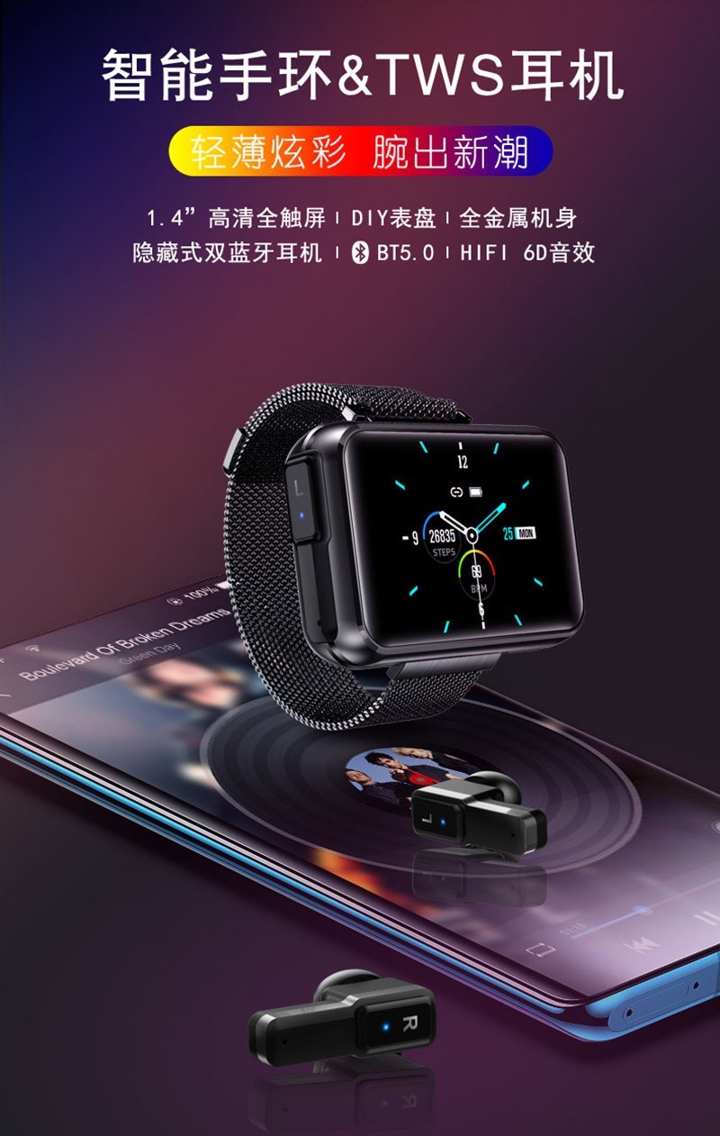 The new cross-border N32 Bluetooth calling smart bracelet, TWS earphone and two-in-one sports watch detail image 2