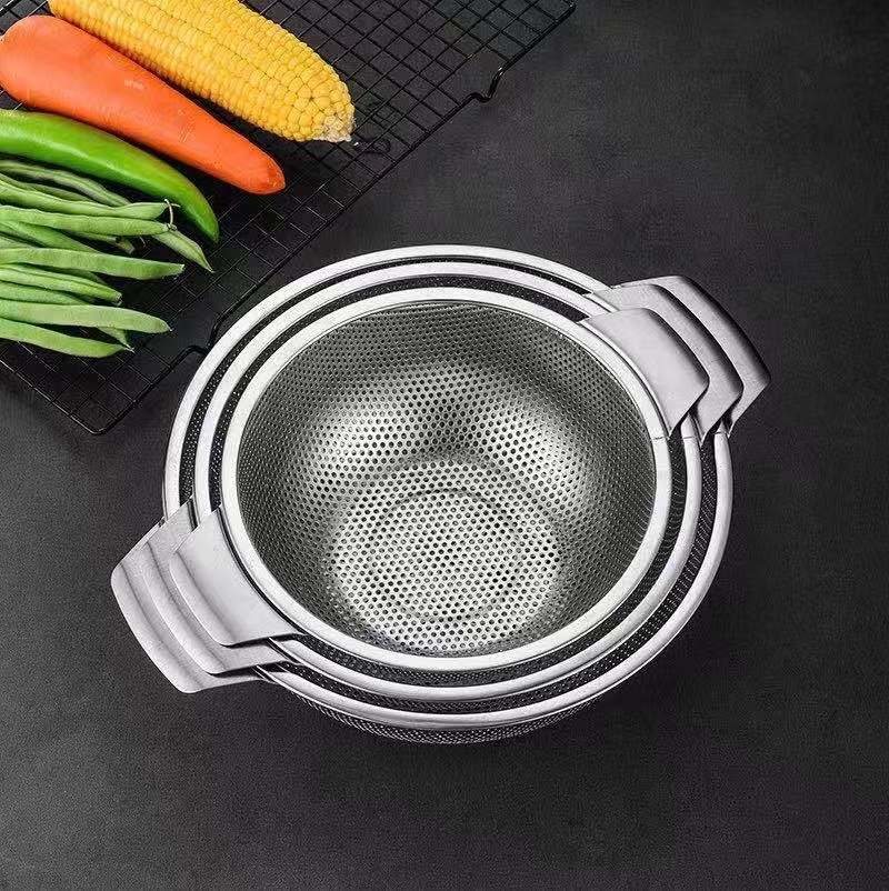 Stainless Steel Vegetable And Fruit Basket With Ear Thickening And Deepening Drainer Stainless Steel Drainer Basket