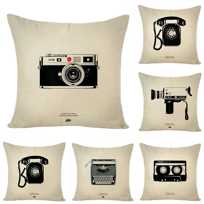 Nostalgic style linen digital print pillow cover sofa cushion car backrest without core support custom