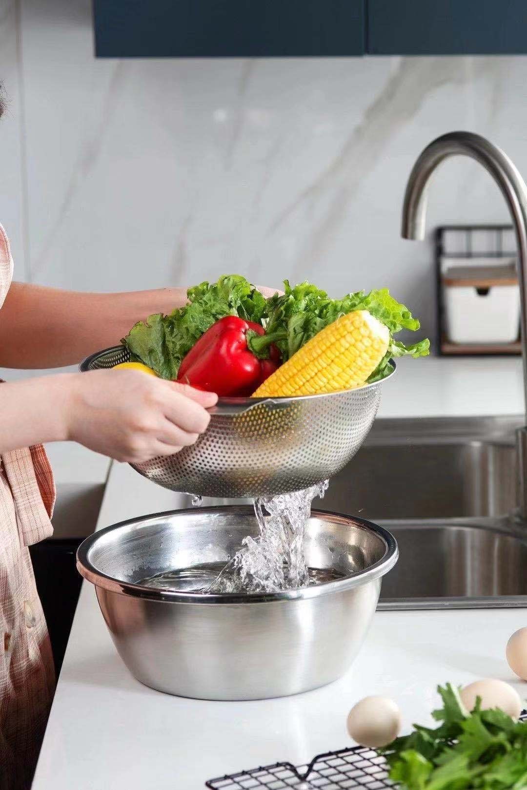 Stainless Steel Vegetable And Fruit Basket With Ear Thickening And Deepening Drainer Stainless Steel Drainer Basket Item Picture