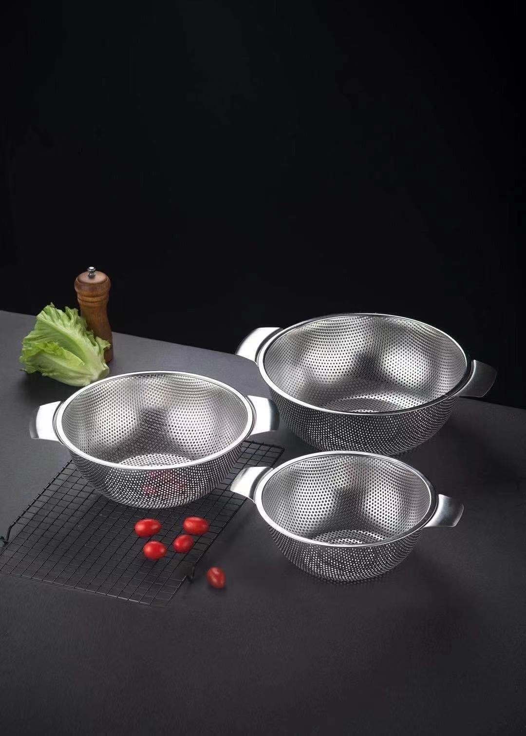 Stainless Steel Vegetable And Fruit Basket With Ear Thickening And Deepening Drainer Stainless Steel Drainer Basket details Picture