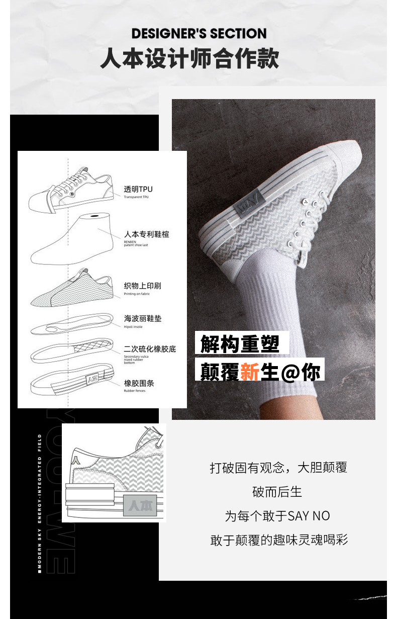 人本吴宣仪同款鞋2700人字头帆布鞋女时装潮流ins百搭板鞋休闲鞋详情图4