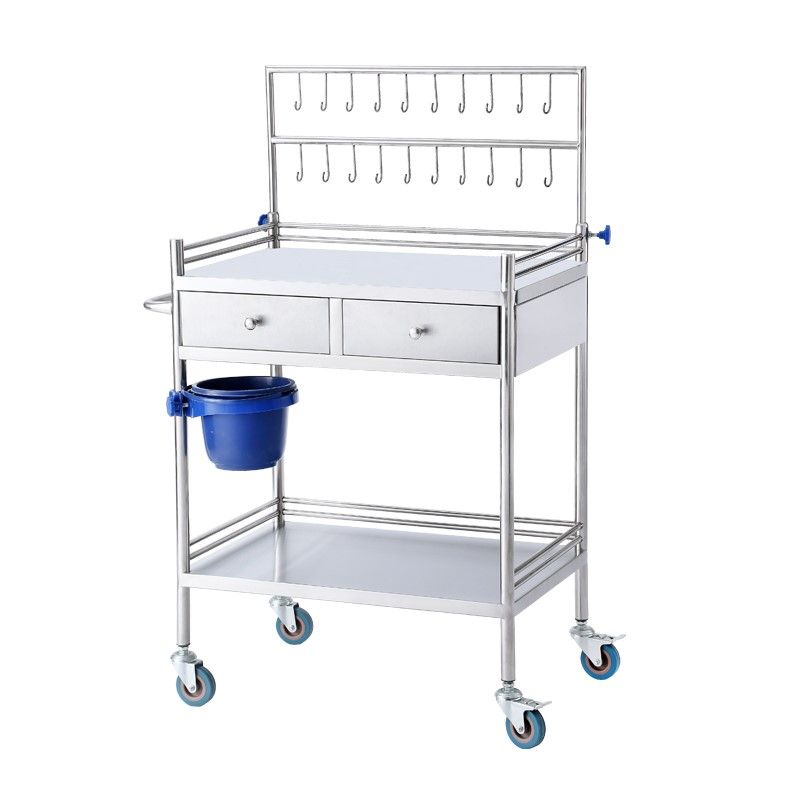 Hospital stainless steel infusion car care car with drawers multi-function silent mobile trolley with dirt bucket hooks