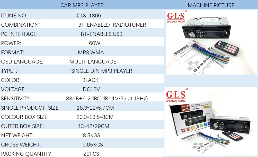 GLS-1806 车载MP3功放收音机车载蓝牙详情图1