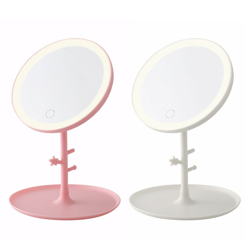 台式化妆镜带灯圆形USB充电三色补光 挂件款详情图5