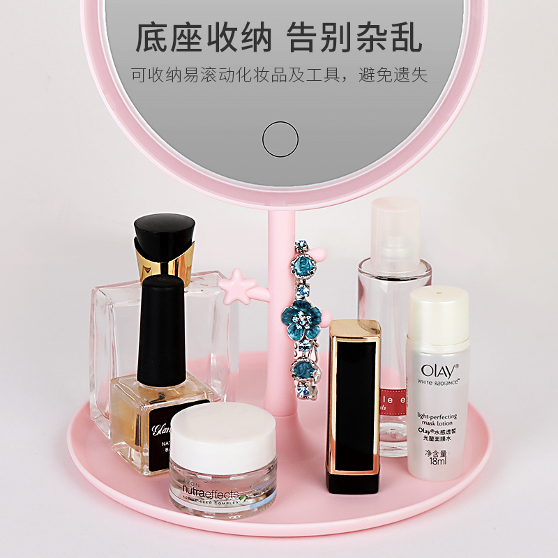 台式化妆镜带灯圆形USB充电三色补光 挂件款详情图3
