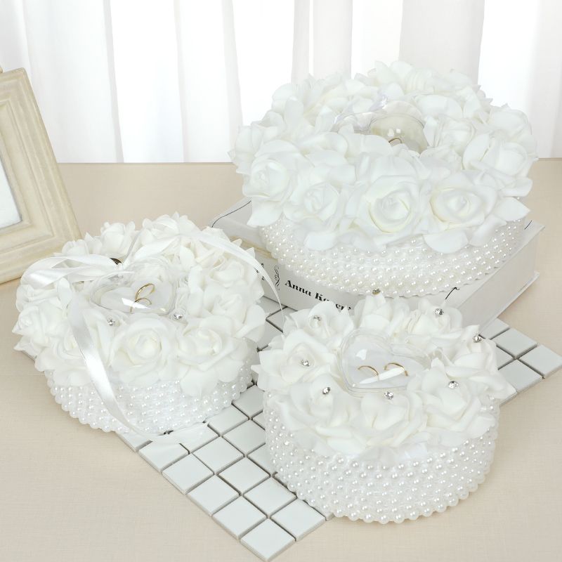 Wholesale wedding ring pillows, wedding supplies, couple rose and pearl ring boxes, bride's ring storage props details Picture