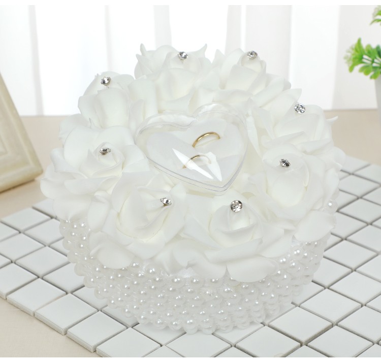 Wholesale wedding ring pillows, wedding supplies, couple rose and pearl ring boxes, bride's ring storage props detail image 3