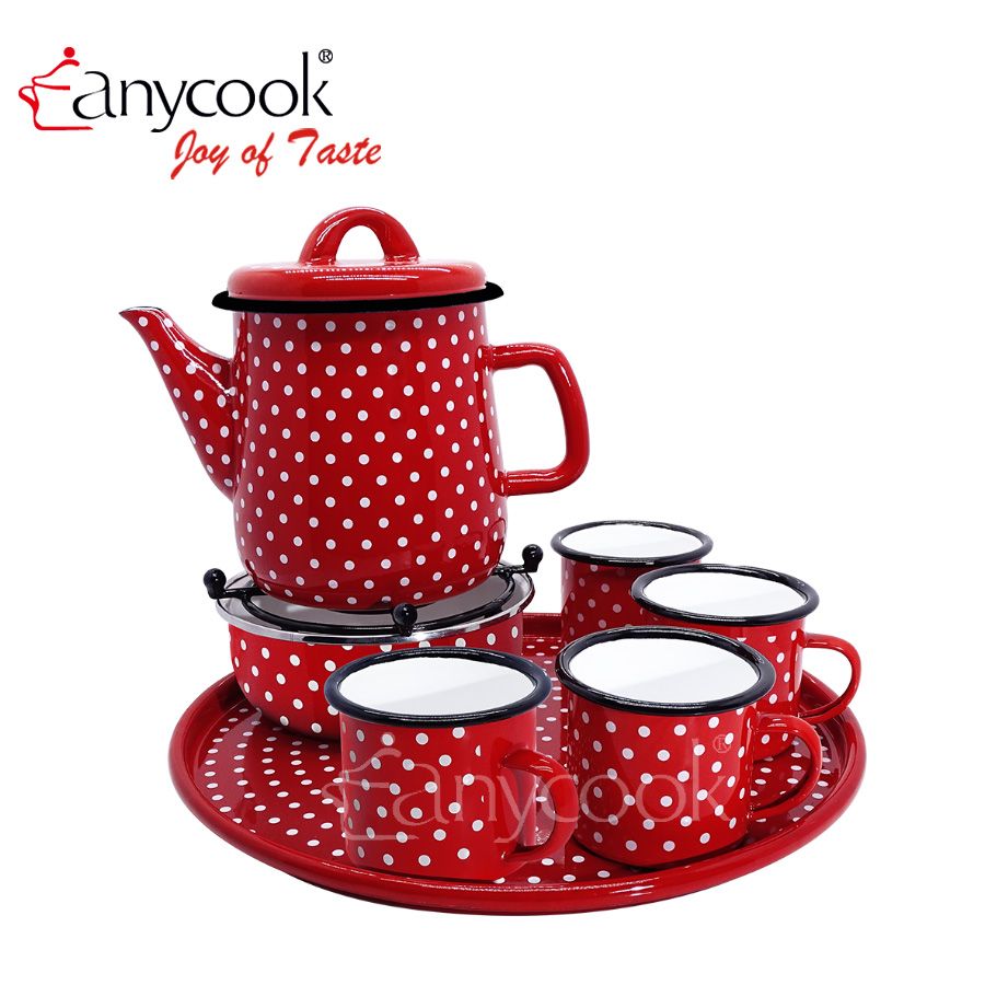 New Customize High Quality Multicolor Enamel Drinkware Tea Kettle, Enamelware Teapot Coffee Pot Set thumbnail