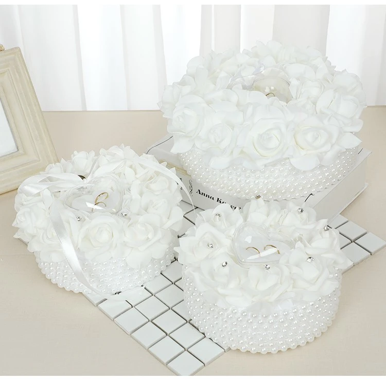 Wholesale wedding ring pillows, wedding supplies, couple rose and pearl ring boxes, bride's ring storage props detail image 8