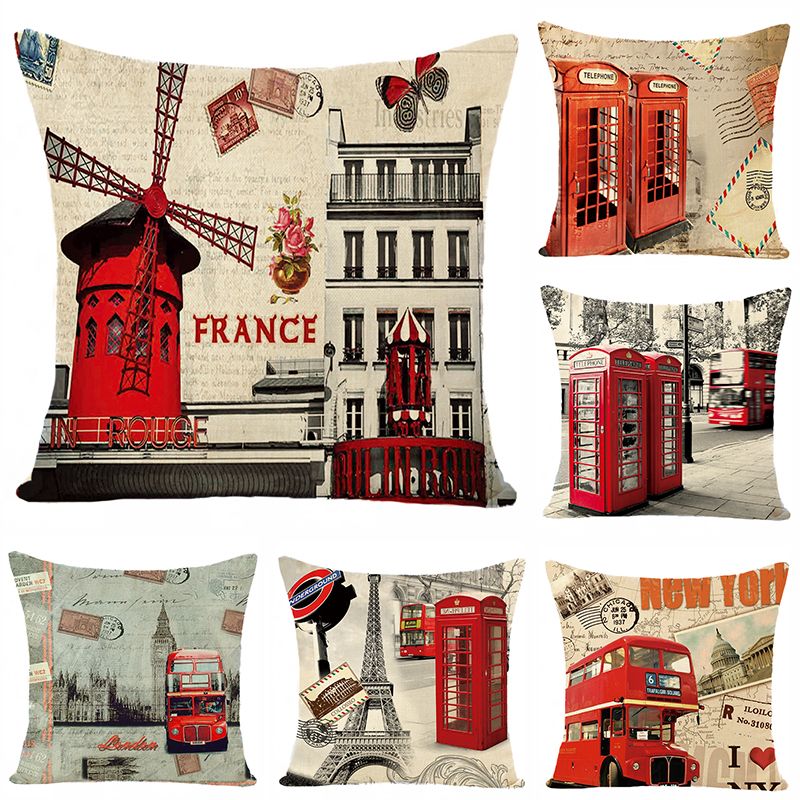 Cross border London street View digital printed pillow cases sofa cushions bedroom headrest wholesale