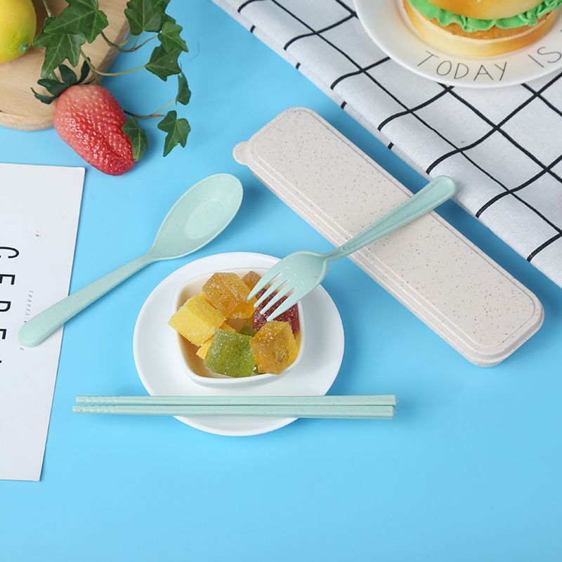 小麦秸秆餐具 勺叉筷三件套 塑料勺子筷子 亚马逊礼品 可加logo