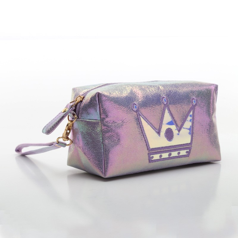 可开增票 外贸热款镭射绣花王子包炫色七彩化妆包卡通皇冠手提包详情图8