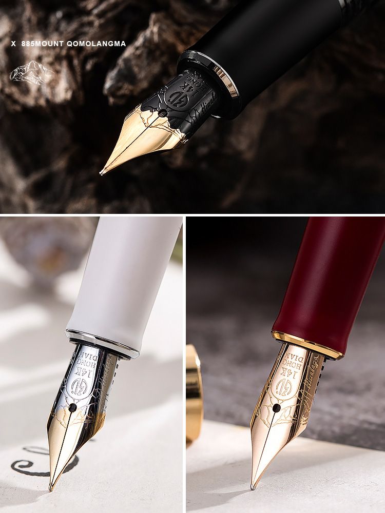 14K钢笔金笔珠穆朗玛峰限定金尖练字男士女生复古黄金笔尖明尖白底实物图