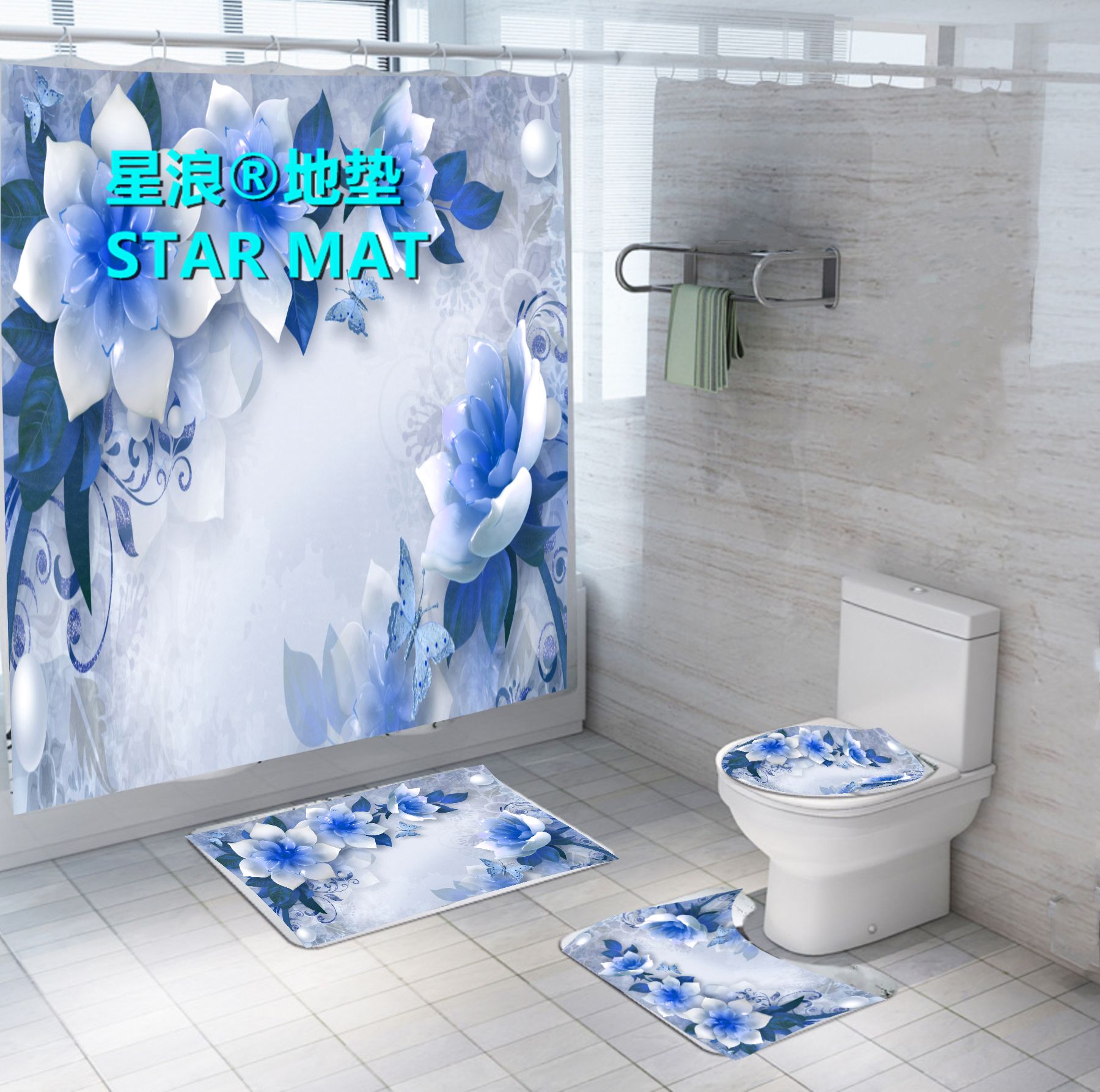 A four-piece floor mat shower curtain 2 thumbnail