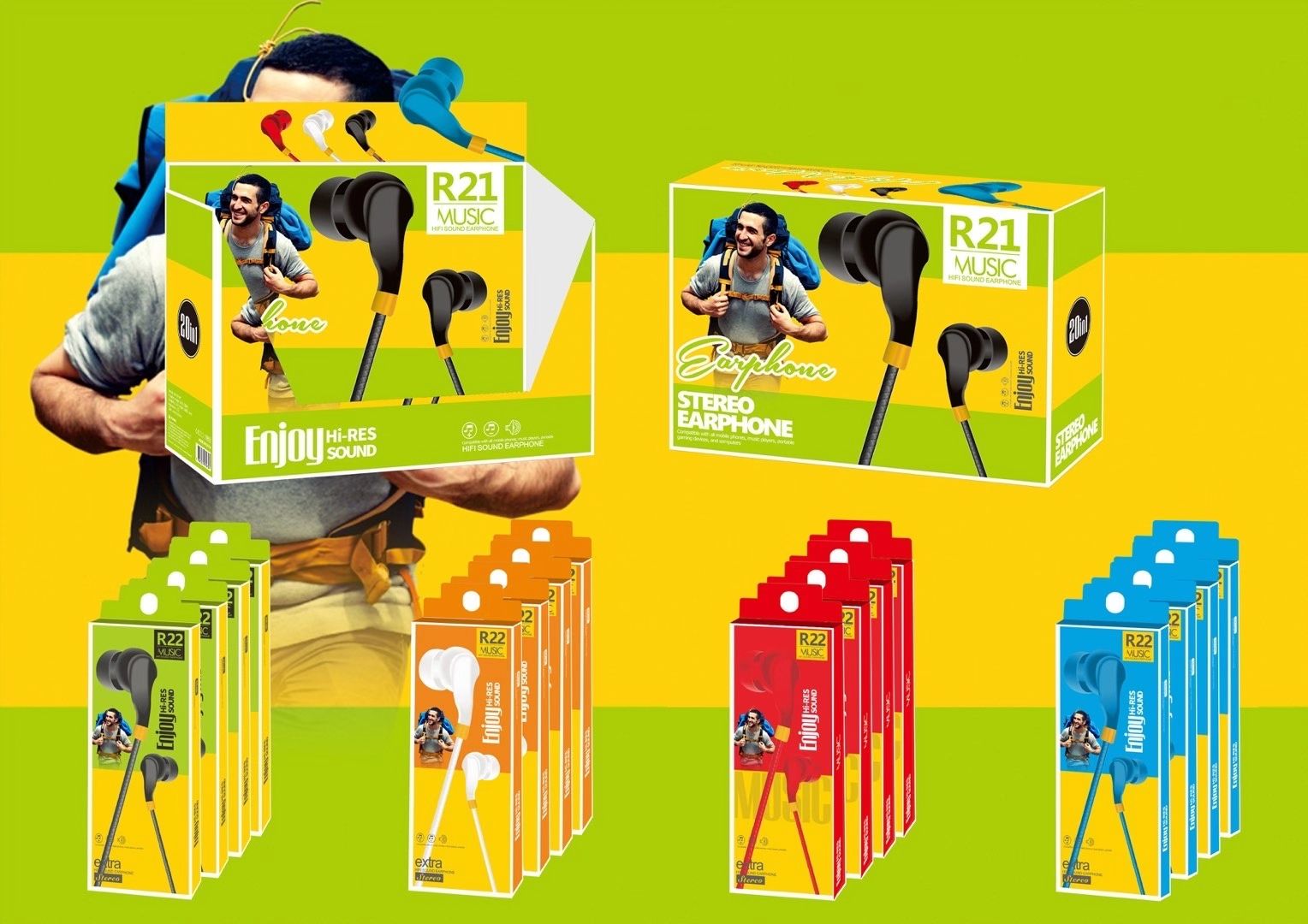 R22 Sogo Headphones, in-ear earphones, earbuds with microphone (Color randomly dispatched)