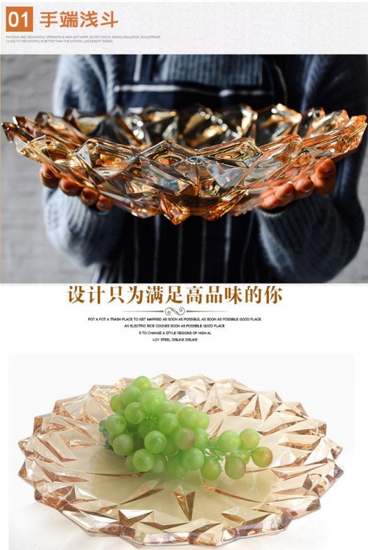Creative Nordic crystal glass fruit platter, home living room coffee table, large fruit bowl candy, modern light luxury detail image 2