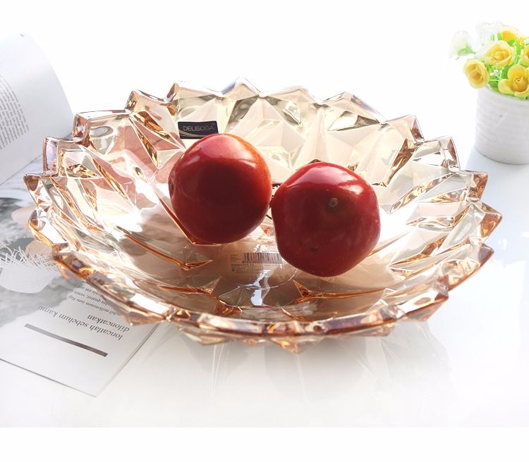 Creative Nordic crystal glass fruit platter, home living room coffee table, large fruit bowl candy, modern light luxury