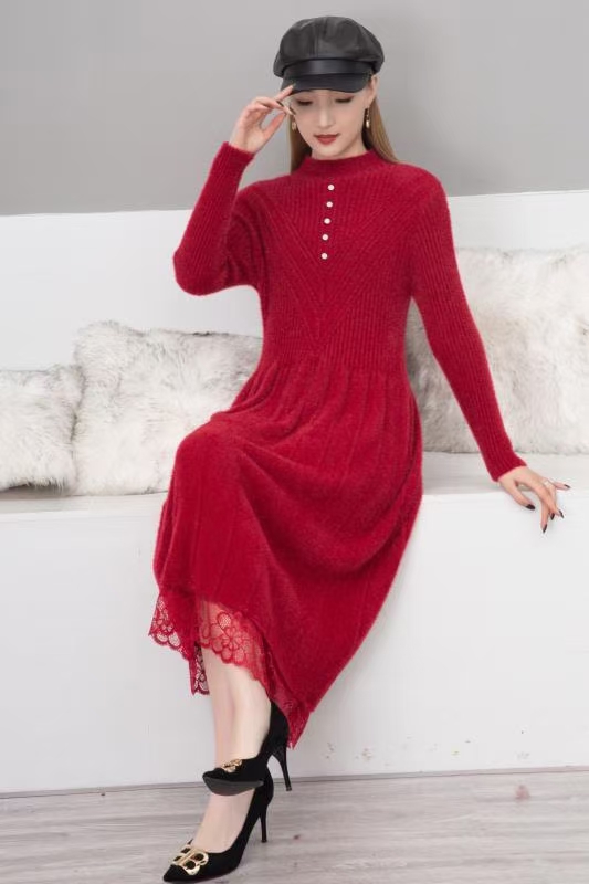 Mink velvet wavy neck dress