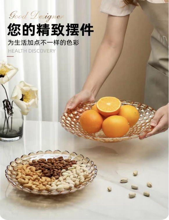 Fruit plate, Nordic-style living room, modern and simple crystal glass bowl, coffee table, creative household candy basin detail image 1