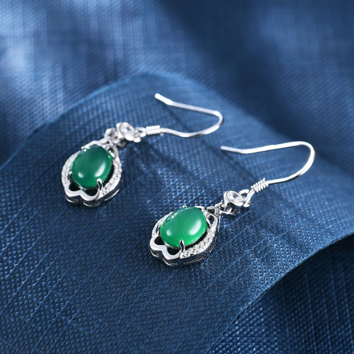 Anton Head Wolf 925 Sterling Silver Green Chalcedony Earrings 1779# Free shipping starting from one piece