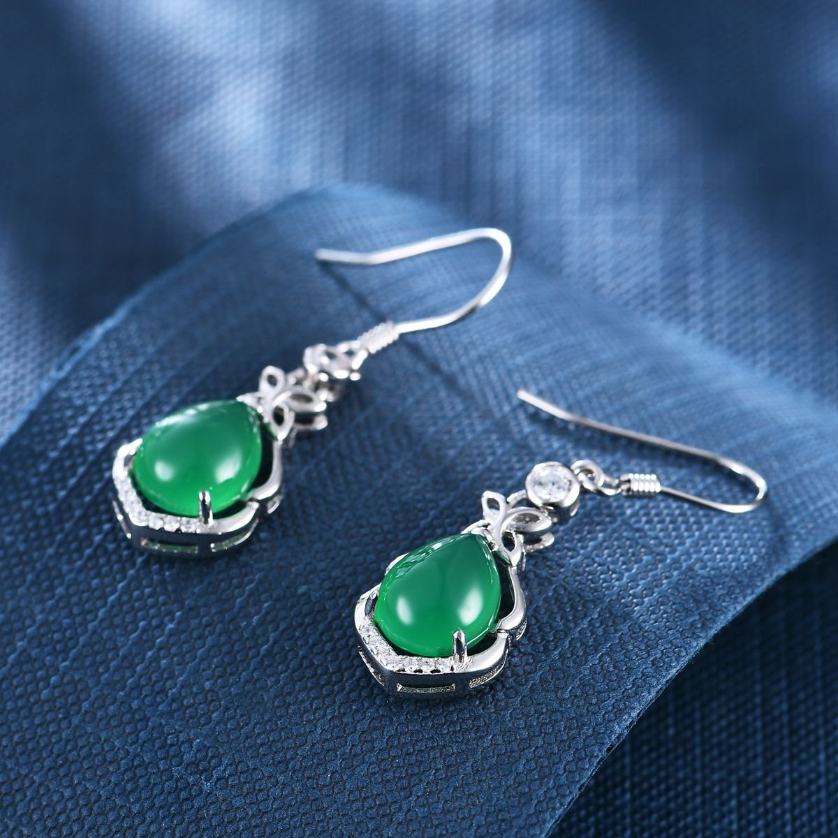 Anton Head Wolf 925 Sterling Silver Green Chalcedony Earrings 1757# Free shipping starting from one piece