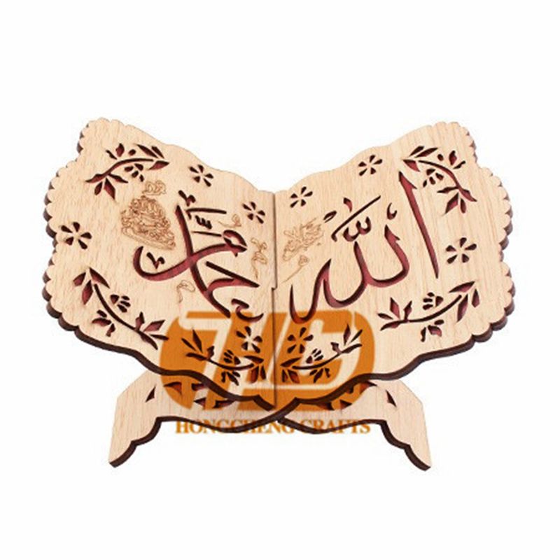 厂家直销阿拉伯木质古兰经书架穆斯林伊斯兰经书松木雕刻两层板详情图1